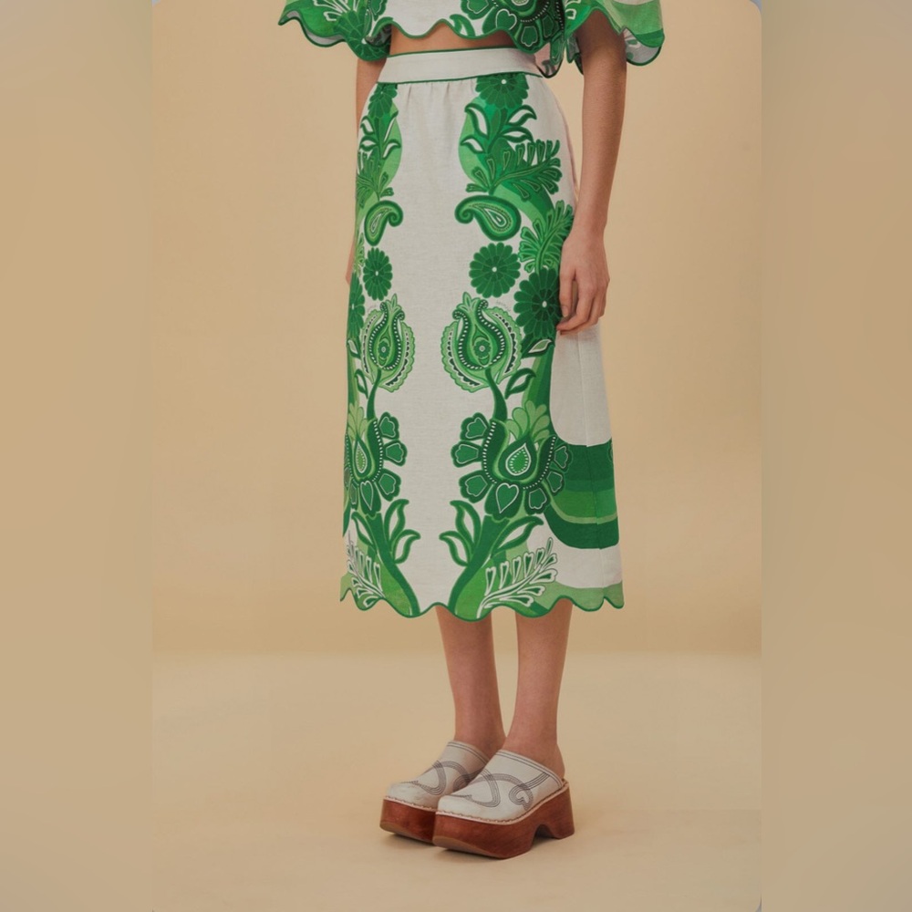 Farm Rio Green Color Festival Midi Skirt - Picture 2 of 11